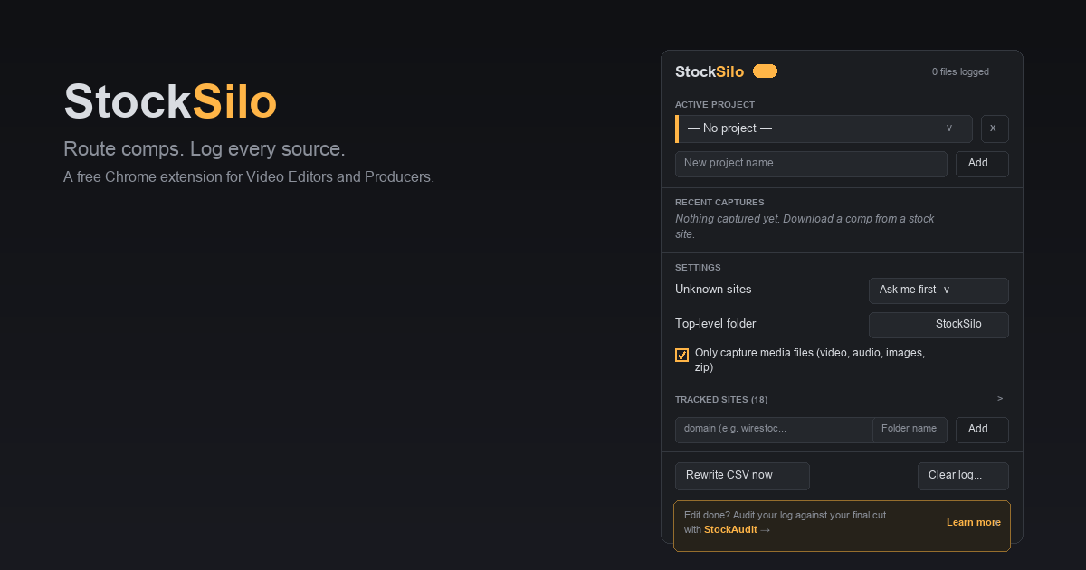 StockSilo — route comps, log every source